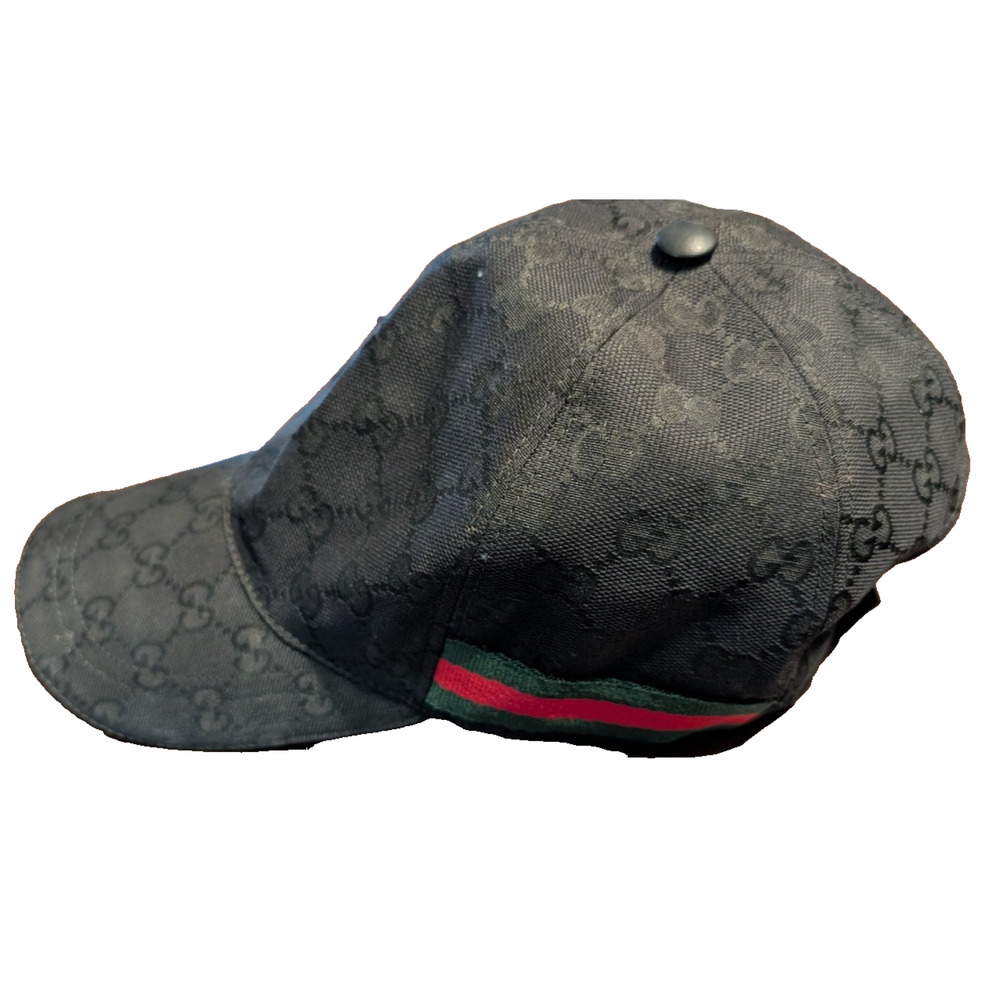 Gucci GG Monogram Web Stripe Canvas Baseball Cap Hat Black Medium - Picture 3 of 10